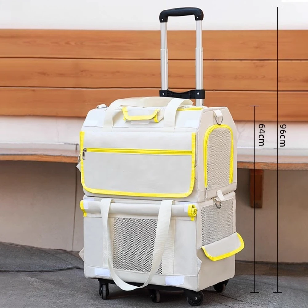 Double Layer Breathable Pet Carrier with Wheels Foldable Outdoor Travel Cat Trolley Case for Two Cats Portable Pet Trolley bag Double Layer Breathable Pet Carrier with Wheels Foldable Outdoor Travel Cat Trolley Case for Two Cats Portable Pet Trolley bag