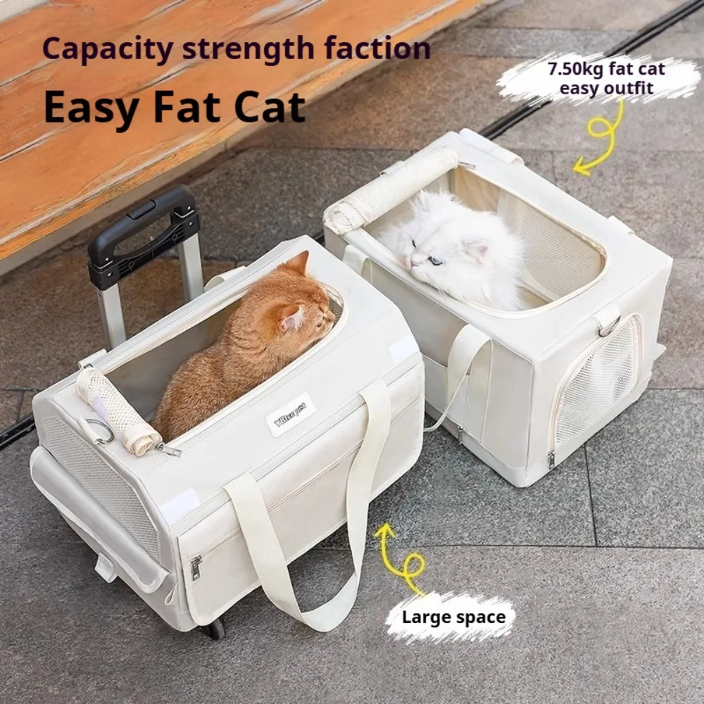 Double Layer Breathable Pet Carrier with Wheels Foldable Outdoor Travel Cat Trolley Case for Two Cats Portable Pet Trolley bag Double Layer Breathable Pet Carrier with Wheels Foldable Outdoor Travel Cat Trolley Case for Two Cats Portable Pet Trolley bag