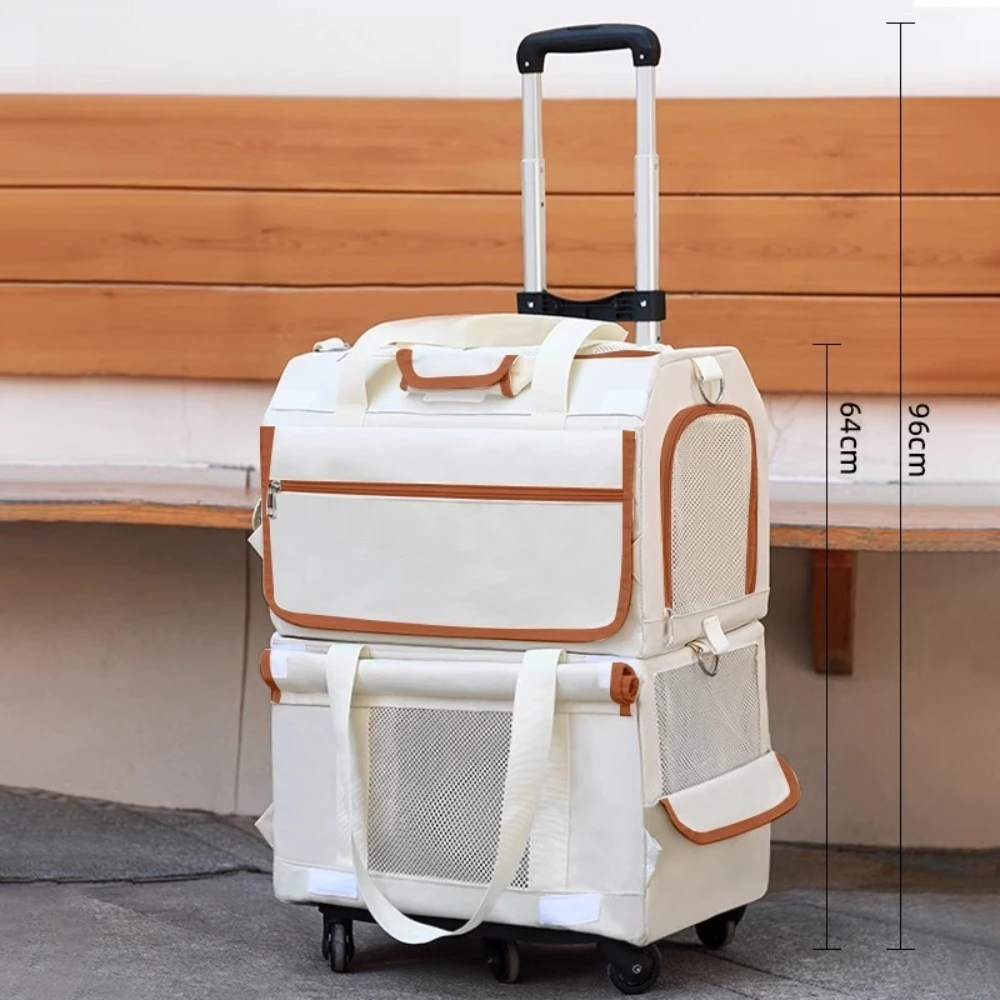 Double Layer Breathable Pet Carrier with Wheels Foldable Outdoor Travel Cat Trolley Case for Two Cats Portable Pet Trolley bag Double Layer Breathable Pet Carrier with Wheels Foldable Outdoor Travel Cat Trolley Case for Two Cats Portable Pet Trolley bag
