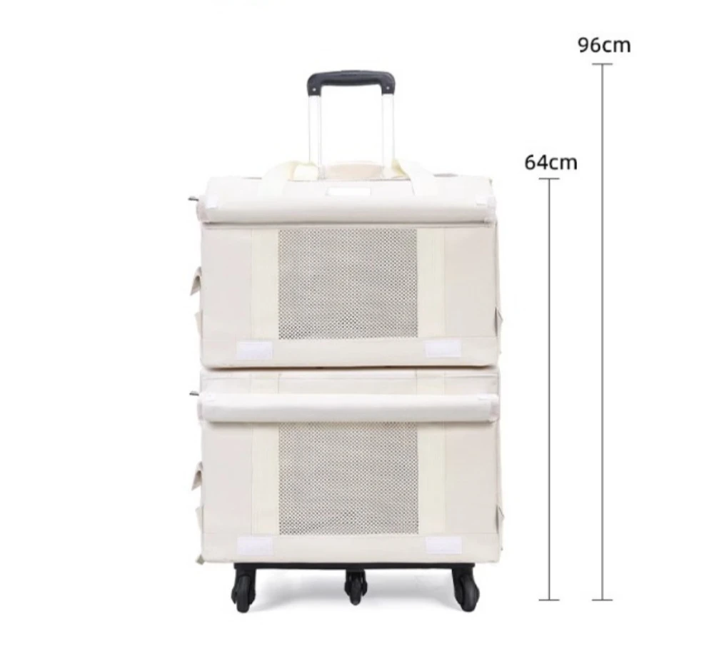 Double Layer Breathable Pet Carrier with Wheels Foldable Outdoor Travel Cat Trolley Case for Two Cats Portable Pet Trolley bag