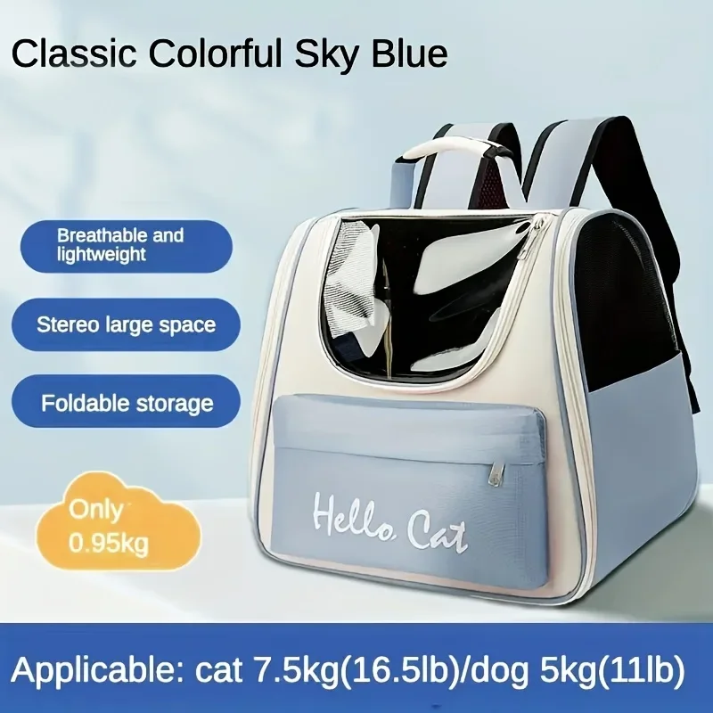 Large capacity collapsible pet backpack with zip closure, handle and mesh vent, perfect for cats and small dogs traveling Large capacity collapsible pet backpack with zip closure, handle and mesh vent, perfect for cats and small dogs traveling