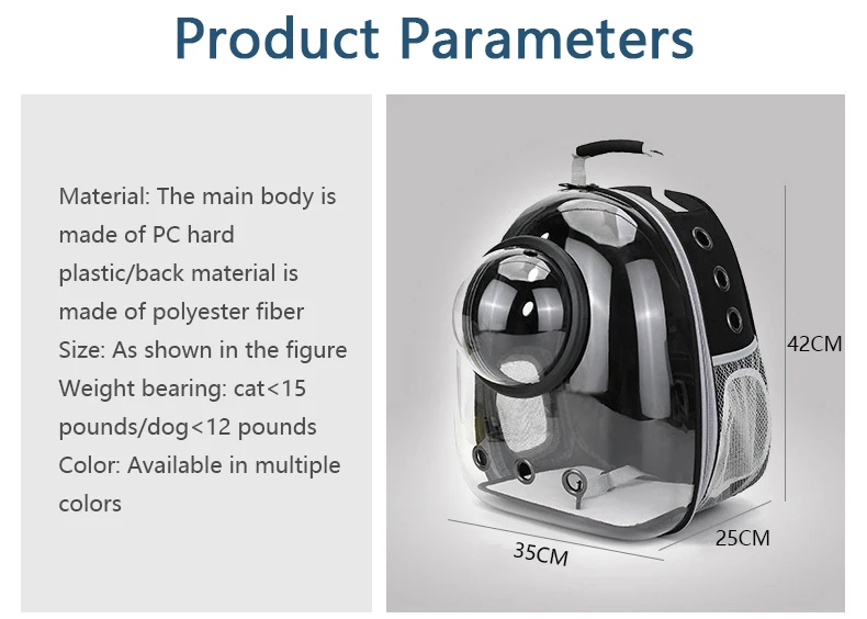 Pet Cat Carrying Bag Space Pet Backpacks Breathable Portable Transparent Backpack Puppy Dog Transport Carrier Space Capsule Bags