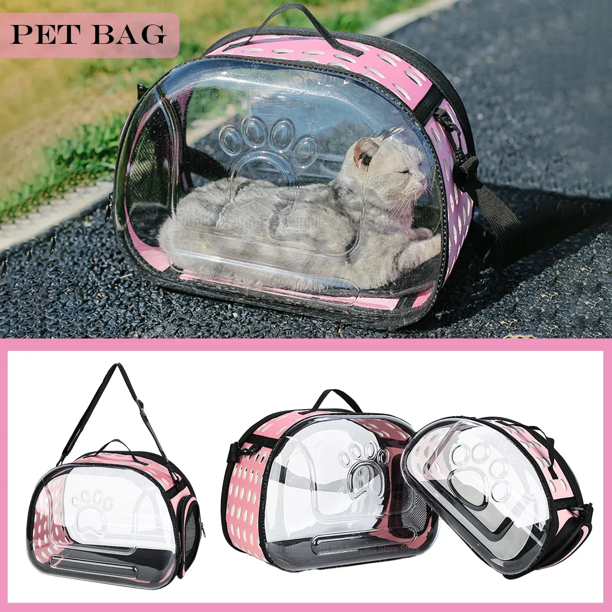 132034-psaljd.jpg Pet Shoulder Bag Cat Carrier Outdoor Travel Breathable Handbag Puppy & Kitten Capsule Transparent Portable Shoulder Strap Bag - Image 1