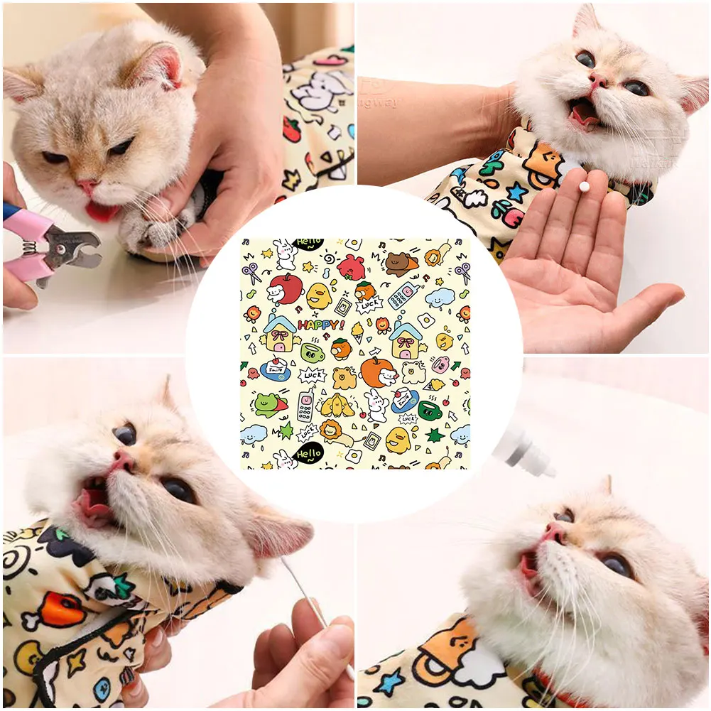 Cat Restraint Wrap Self-Adherent Cat Swaddle Burrito Wrap Anti-Bite Anti-Escape Cat Grooming Wrap for Pet Medical Nail Clipping