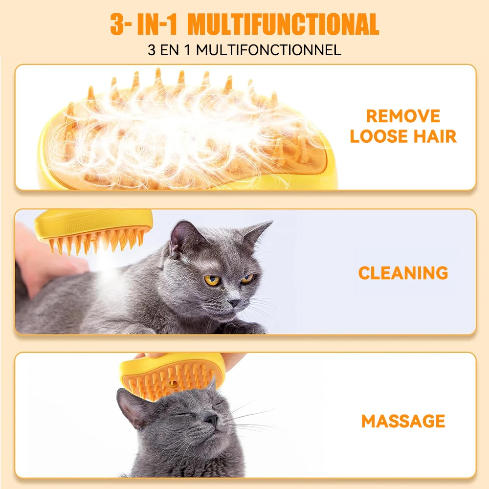 Cat Steamy Brush 3 in 1 Grooming Steam Brush Electric Sprayer for Massage Pet Dog Grooming Shedding Hair Cleaning Massage Combs Cat Steamy Brush 3 in 1 Grooming Steam Brush Electric Sprayer for Massage Pet Dog Grooming Shedding Hair Cleaning Massage Combs